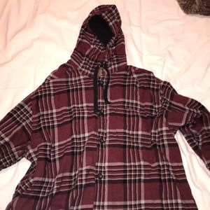 Red Plaid Fleece Button Down Jacket
